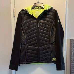 Superdry Black Puffer Jacket with Neon Accents